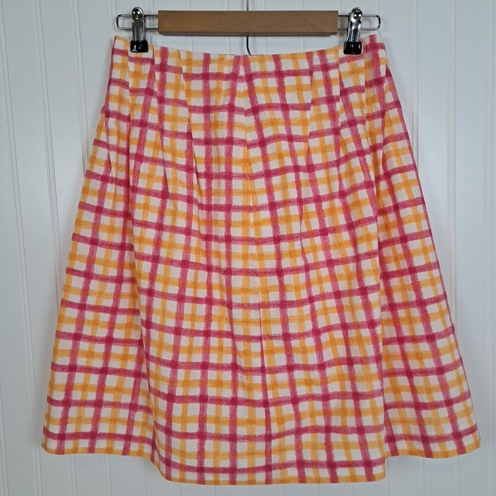 VTG Talbots Skirt Womens 6 Petite Pink Orange Check Plaid 100% Cotton Preppy Y2K